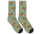 Dog Face & Love Arrows Socks - Sage Green / Crew Socks