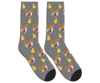 Money Bags & Dog Face Socks in Gray — personalized dog photo design