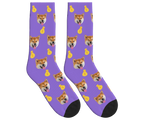 Money Bags & Dog Face Socks in Purple — personalized dog photo design