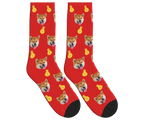 Money Bags & Dog Face Socks in Red — personalized dog photo design