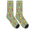 Money Bags & Dog Face Socks in Sage Green — personalized dog photo design
