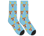 Money Bags & Dog Face Socks in Sky Blue — personalized dog photo design