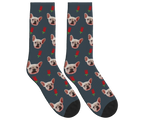 Roses & Dog Face Socks in Charcoal Gray — personalized dog photo design