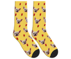 Roses & Dog Face Socks in Mustard Yellow — personalized dog photo design