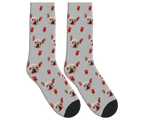 Roses & Dog Face Socks in Light Gray — personalized dog photo design