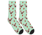 Roses & Dog Face Socks in Mint Green — personalized dog photo design