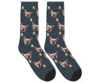 Dog Face Socks with Shamrocks in Irish Colors - Charcoal Gray / Crew Socks