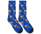 Dog Face Socks with Shamrocks in Irish Colors - Cobalt Blue / Crew Socks