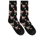 Dog Face Socks with Shamrocks in Irish Colors - Black / Crew Socks