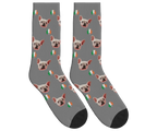 Dog Face Socks with Shamrocks in Irish Colors - Gray / Crew Socks