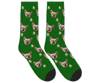 Dog Face Socks with Shamrocks in Irish Colors - Green / Crew Socks