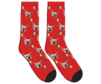Dog Face Socks with Shamrocks in Irish Colors - Red / Crew Socks