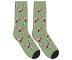 Dog Face Socks with Shamrocks in Irish Colors - Sage Green / Crew Socks