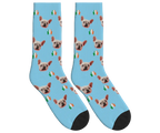 Dog Face Socks with Shamrocks in Irish Colors - Sky Blue / Crew Socks