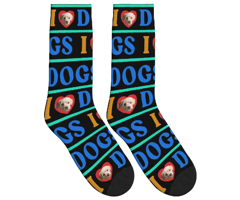I Love Dogs Custom Photo Socks - Black / Crew Socks