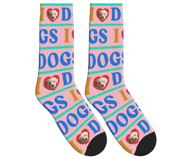 I Love Dogs Custom Photo Socks - Pink / Crew Socks