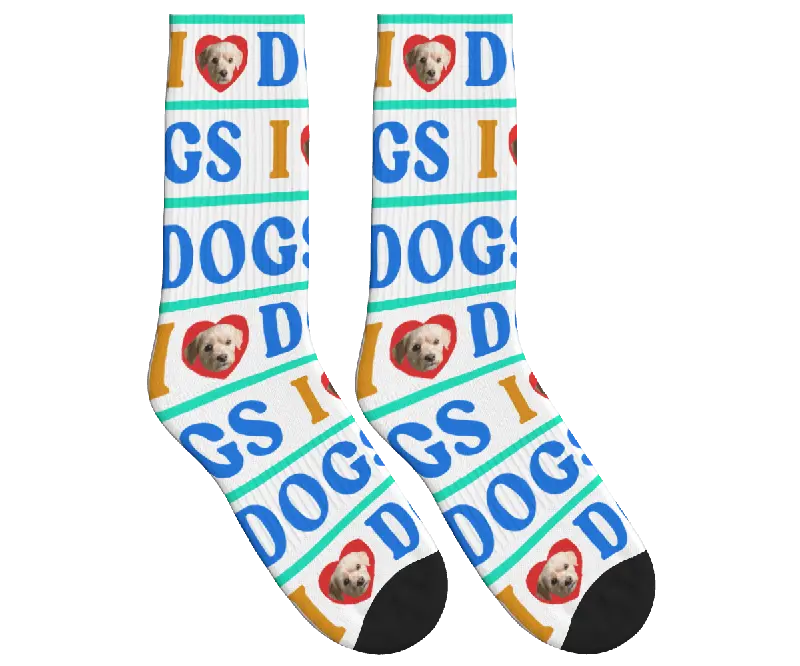 I Love Dogs Custom Photo Socks - White / Crew Socks
