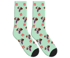 Dog Food & Pup Face Socks in Mint Green — personalized dog photo design