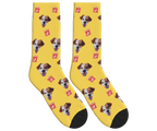 Dog Food & Pup Face Socks in Mustard Yellow — personalized dog photo design