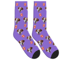 Dog Food & Pup Face Socks in Purple — personalized dog photo design