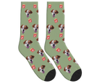 Dog Food & Pup Face Socks in Sage Green — personalized dog photo design