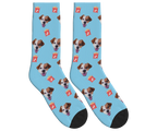 Dog Food & Pup Face Socks in Sky Blue — personalized dog photo design