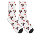 Dog Food & Pup Face Socks in White — personalized dog photo design