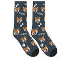 WOOF, Bones & Dog Face Socks in Charcoal Gray — personalized dog photo design