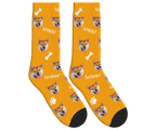 WOOF, Bones & Dog Face Socks in Orange — personalized dog photo design