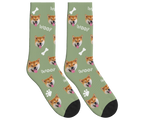 WOOF, Bones & Dog Face Socks in Sage Green — personalized dog photo design