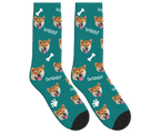 WOOF, Bones & Dog Face Socks in Teal — personalized dog photo design