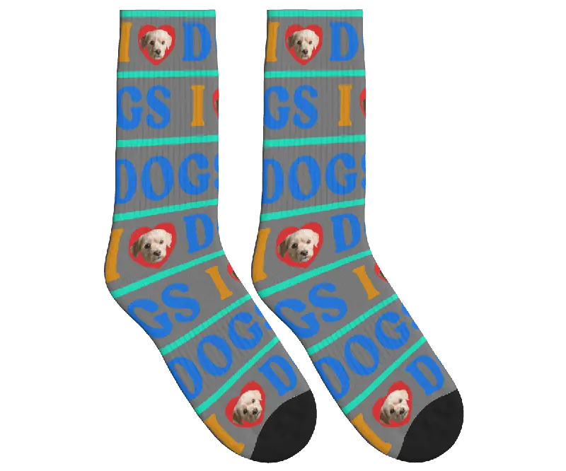 I Love Dogs Custom Photo Socks - Gray / Crew Socks