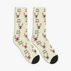 Dog Mom Dog Face Socks in Beige with a custom dog photo