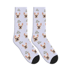 Dog Mom Dog Face Socks in Lavender with a custom dog photo
