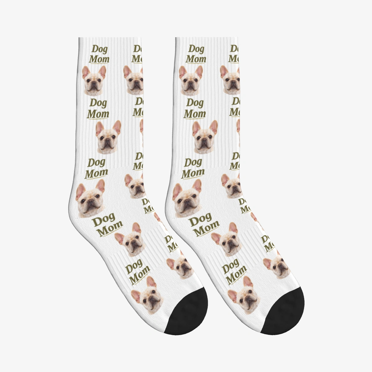 Dog Mom Dog Face Socks in White with a custom dog photo