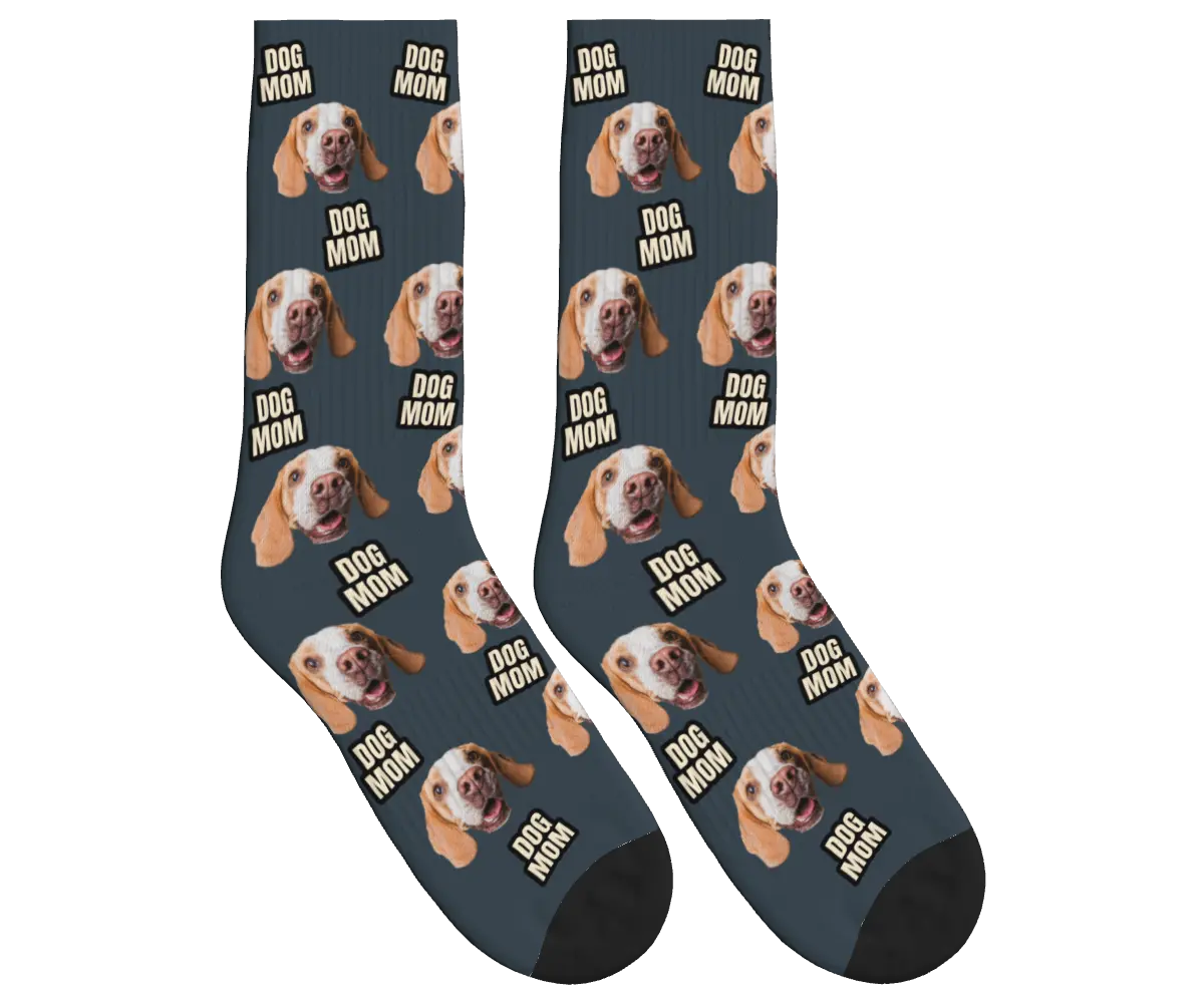 Dog Mom & Pup Face Socks - Charcoal Gray / Crew Socks