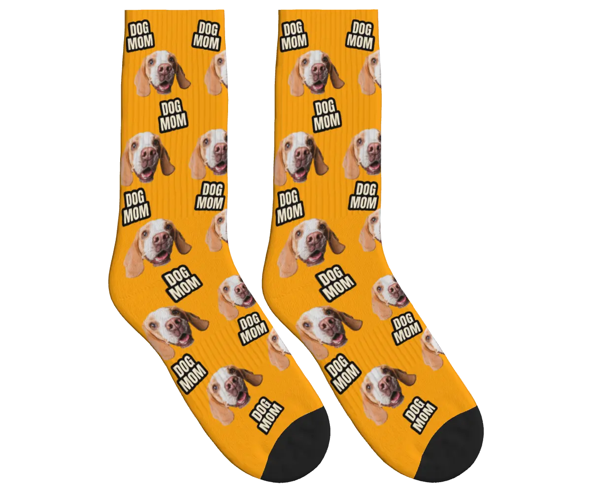 Dog Mom & Pup Face Socks - Orange / Crew Socks