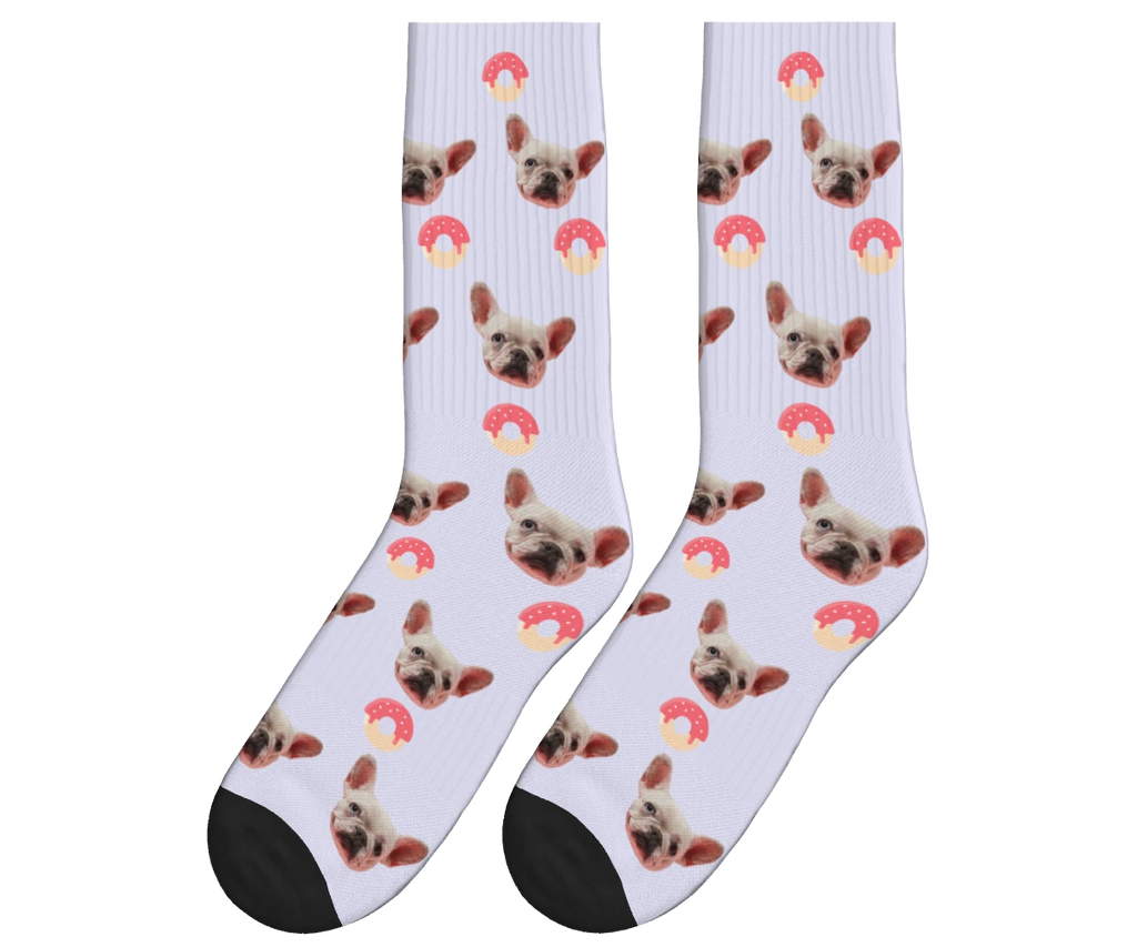 Donuts & Dog Face Socks in Lavender — personalized dog photo design