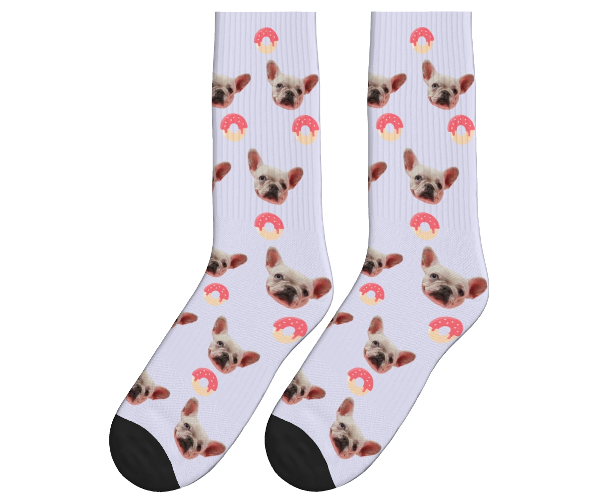 Donuts & Dog Face Socks in Lavender — personalized dog photo design
