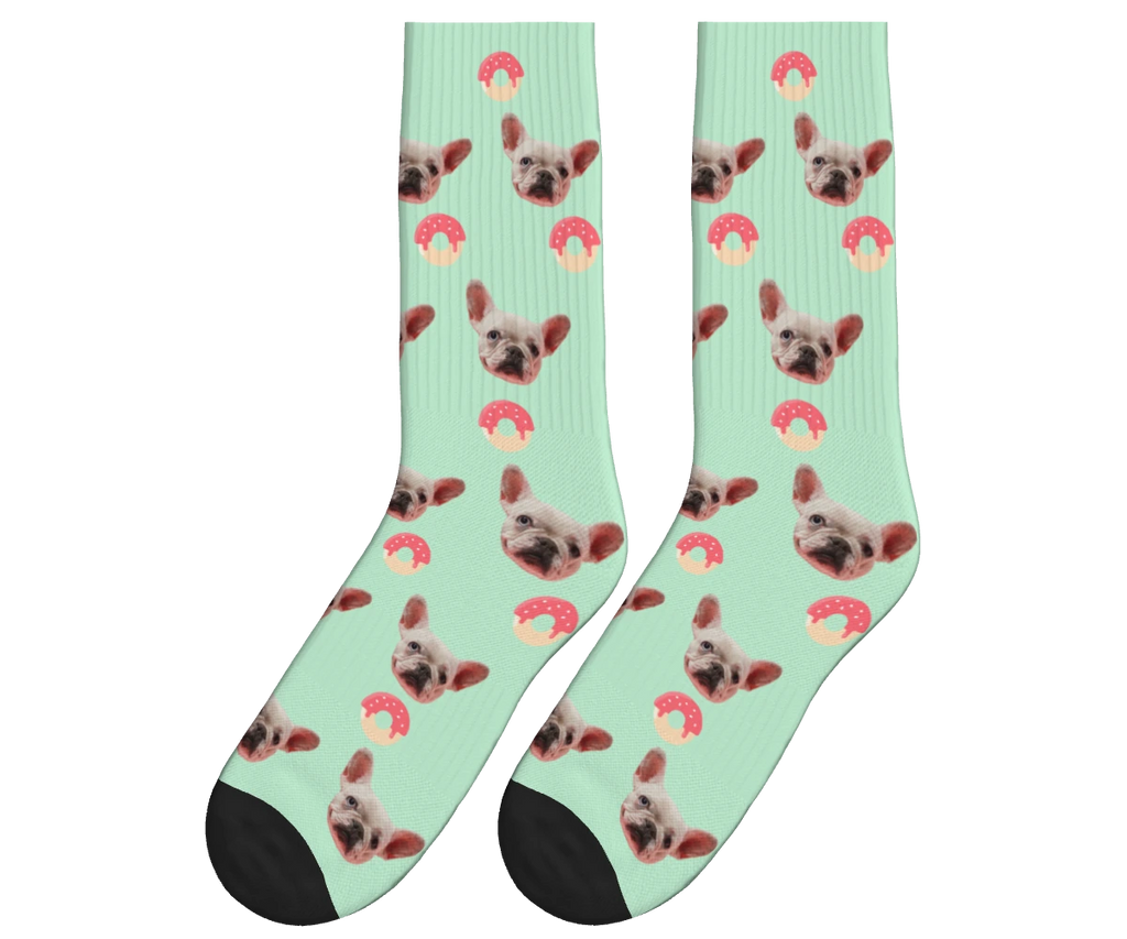 Donuts & Dog Face Socks in Mint Green — personalized dog photo design