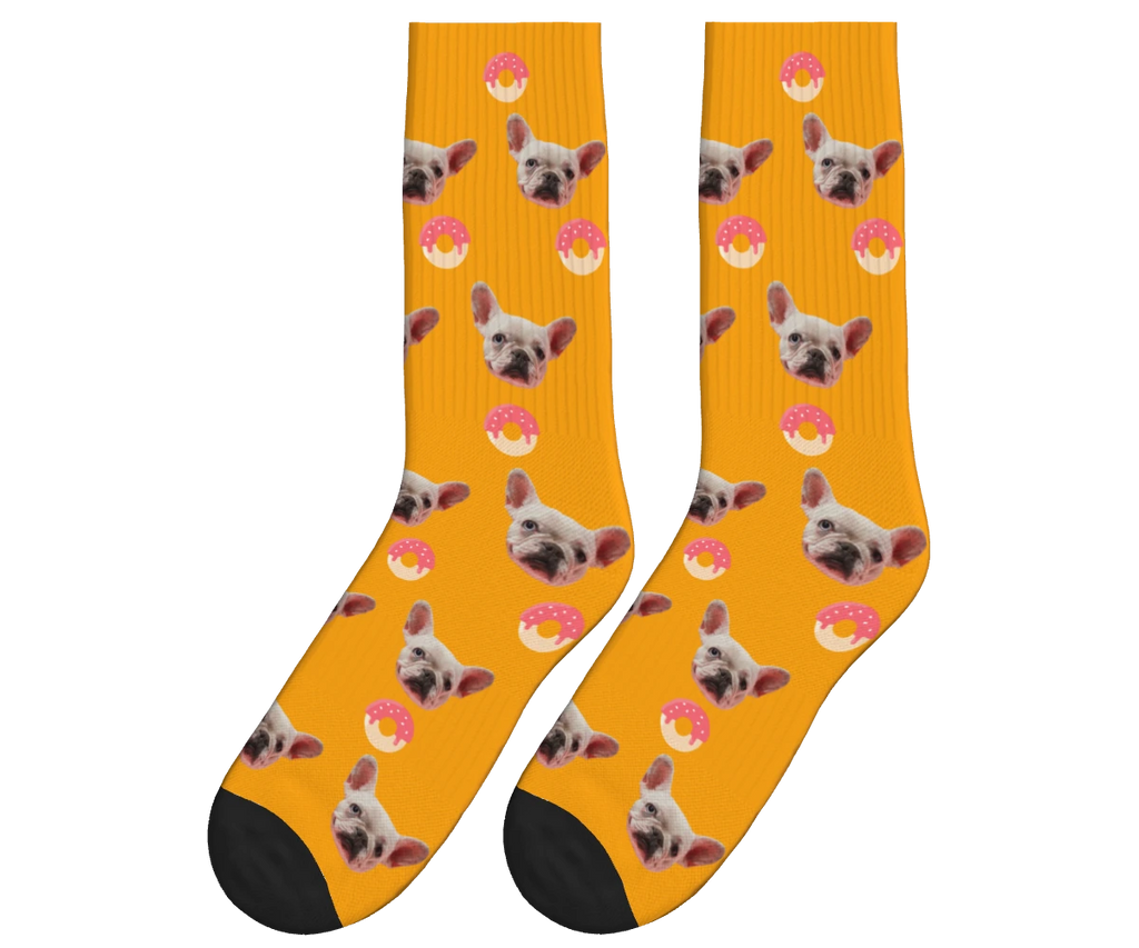 Donuts & Dog Face Socks in Orange — personalized dog photo design