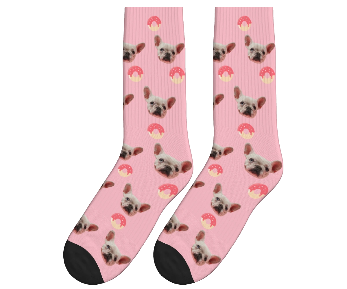 Donuts & Dog Face Socks in Pink — personalized dog photo design