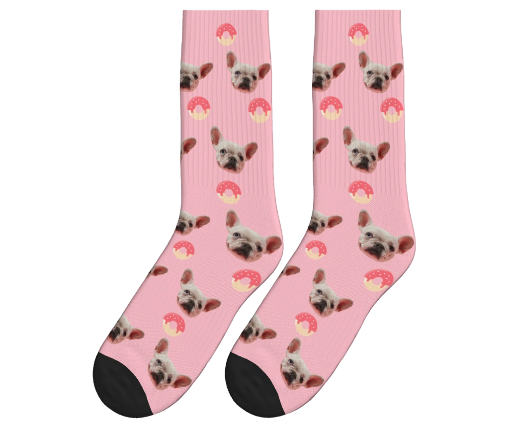 Donuts & Dog Face Socks in Pink — personalized dog photo design