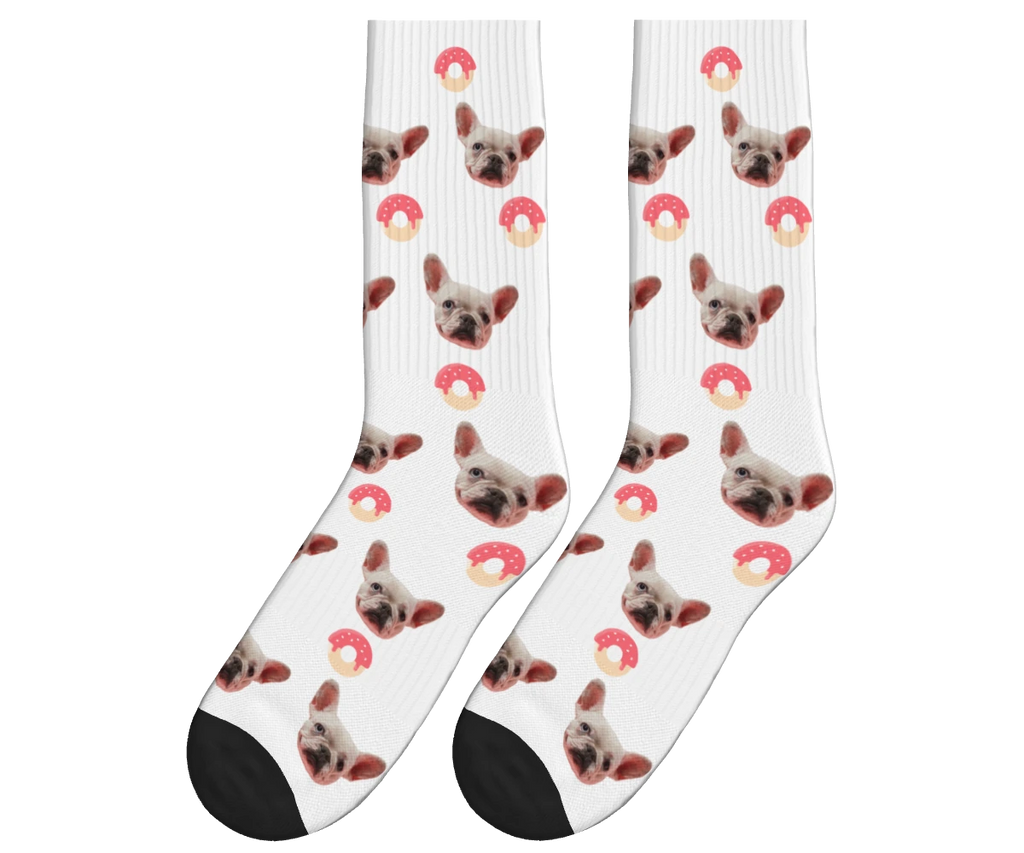 Donuts & Dog Face Socks in White — personalized dog photo design