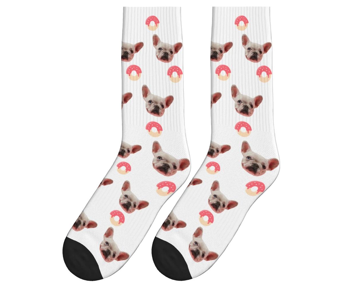 Donuts & Dog Face Socks in White — personalized dog photo design