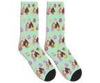 Colorful Easter Eggs with Dog Faces Socks - Mint Green / Crew Socks
