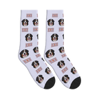 Fair Isle Dog Face Socks in Lavender with a custom dog photo