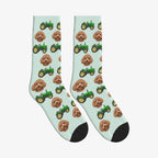 Farm Tractor Dog Face Socks in Pale Mint with a custom dog photo