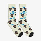 Feather Dog Face Socks in Beige with a custom dog photo
