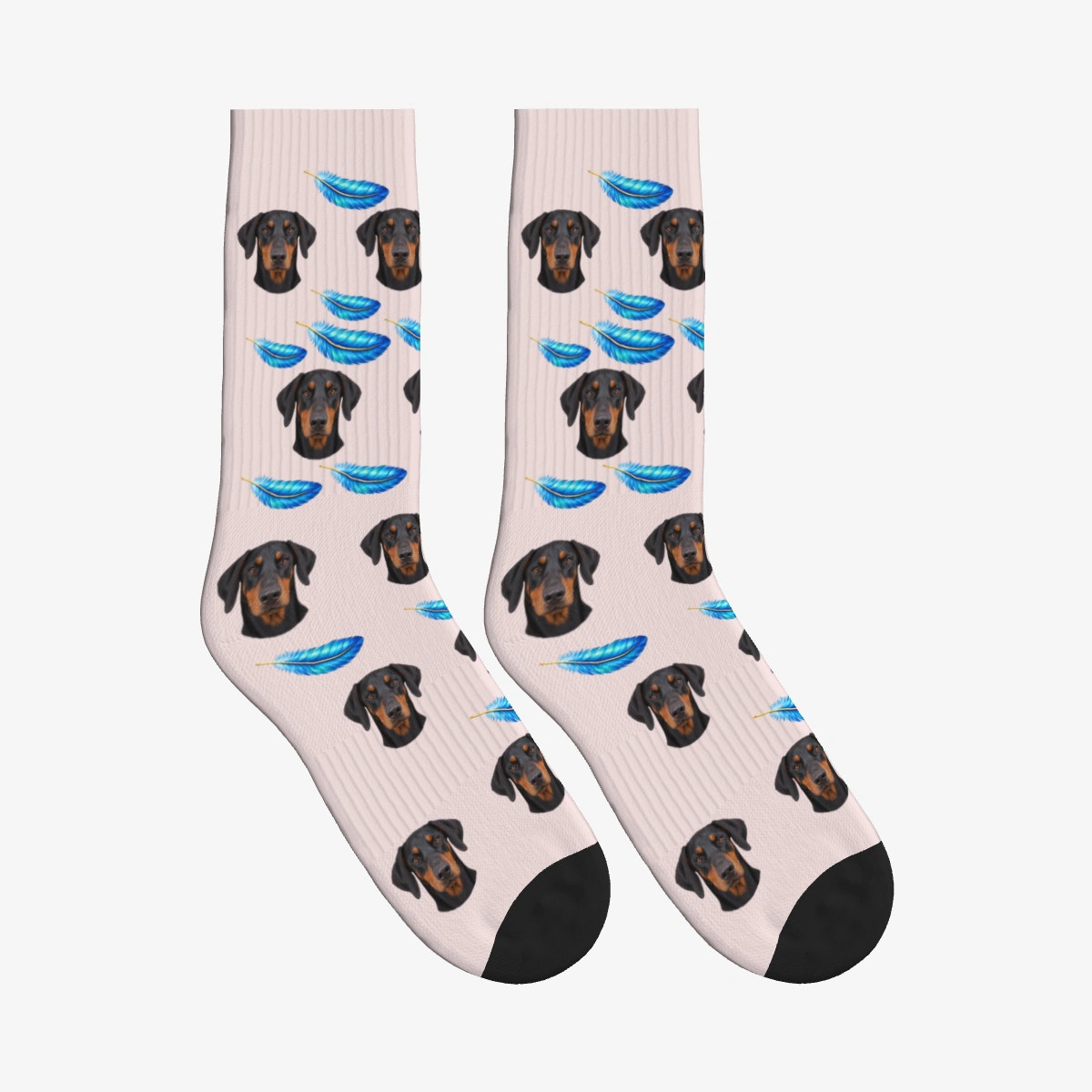 Feather Dog Face Socks in Blush with a custom dog photo